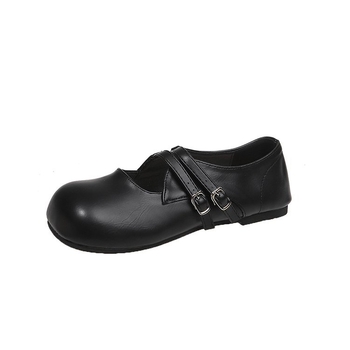 Dámske kožené topánky na jar 2025 s plytkými ústami, okrúhlou špičkou, plochou podrážkou, nazúvacími topánkami s prackou a remienkom, zimné, na nízkom podpätku