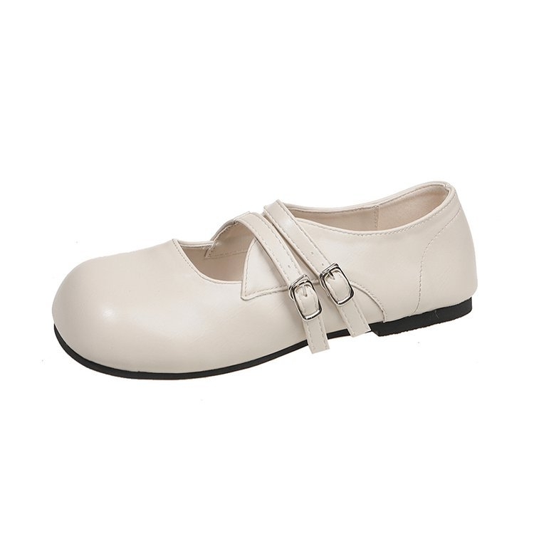 Dámske kožené topánky na jar 2025 s plytkými ústami, okrúhlou špičkou, plochou podrážkou, nazúvacími topánkami s prackou a remienkom, zimné, na nízkom podpätku