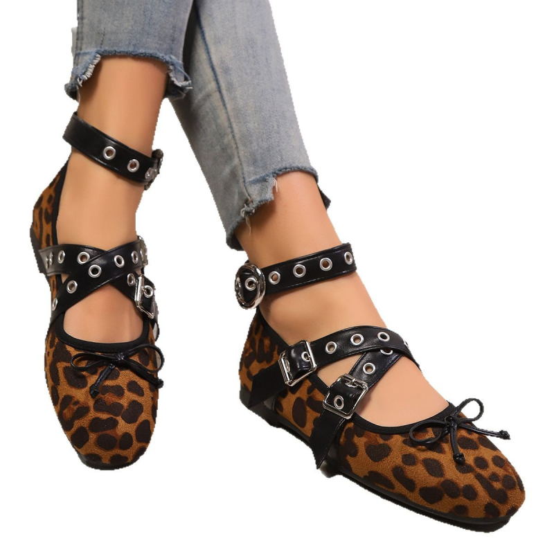 Jarné nové dámske topánky s prackou a krížovou potlačou, plus size, s leopardím vzorom, 2025