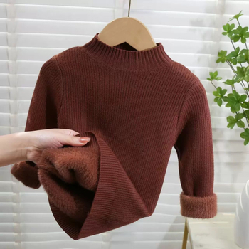 Ολόσωμο βελούδινο πουκάμισο με τελείωμα για μωρά, φθινόπωρο και χειμώνα, χειμωνιάτικο πουλόβερ για αγόρια και κορίτσια, με μισό ψηλό γιακά, εσωτερική επένδυση από φλις