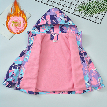 Μπουφάν για κορίτσια, μονοκόμματο βελούδινο μπουφάν για το φθινόπωρο και τον χειμώνα, αντιανεμικό και αδιάβροχο, στολή του σκι, μπουφάν με κουκούλα και κινούμενα σχέδια