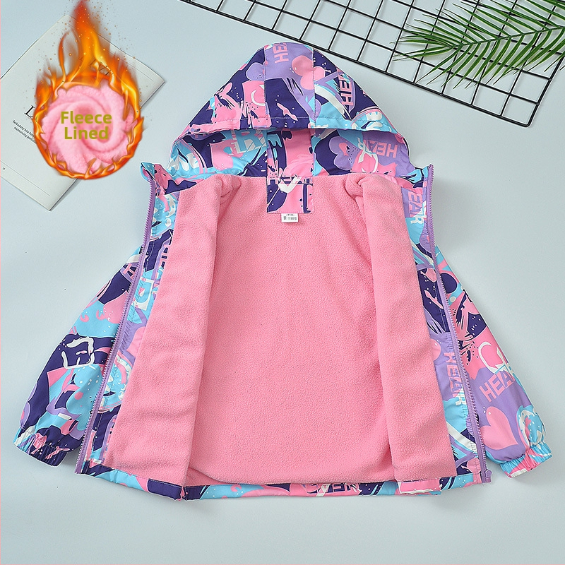 Djevojačka jakna, jednodijelna baršunasta jesensko-zimska plus baršunasta jakna, vjetrootporna, vodootporna, skijaško odijelo s crtanim motivom, jakna s kapuljačom