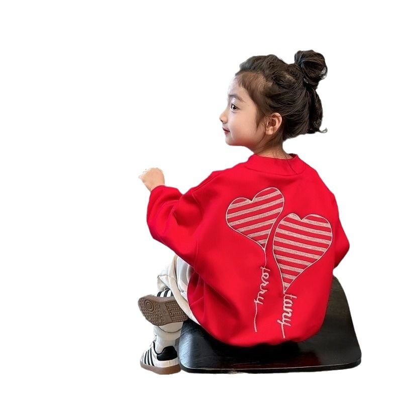 Момичешки пуловер пролет и есен среден и голям детски топ 2024 ново детско облекло за бебешки момичета в западен стил, бродиран пуловер в корейски стил