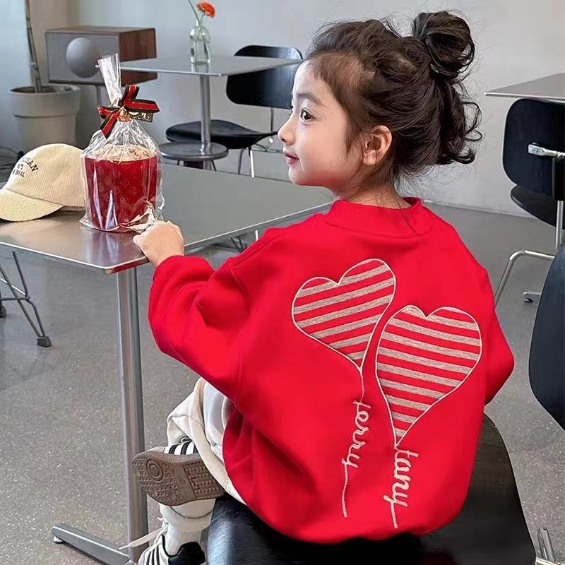 Момичешки пуловер пролет и есен среден и голям детски топ 2024 ново детско облекло за бебешки момичета в западен стил, бродиран пуловер в корейски стил