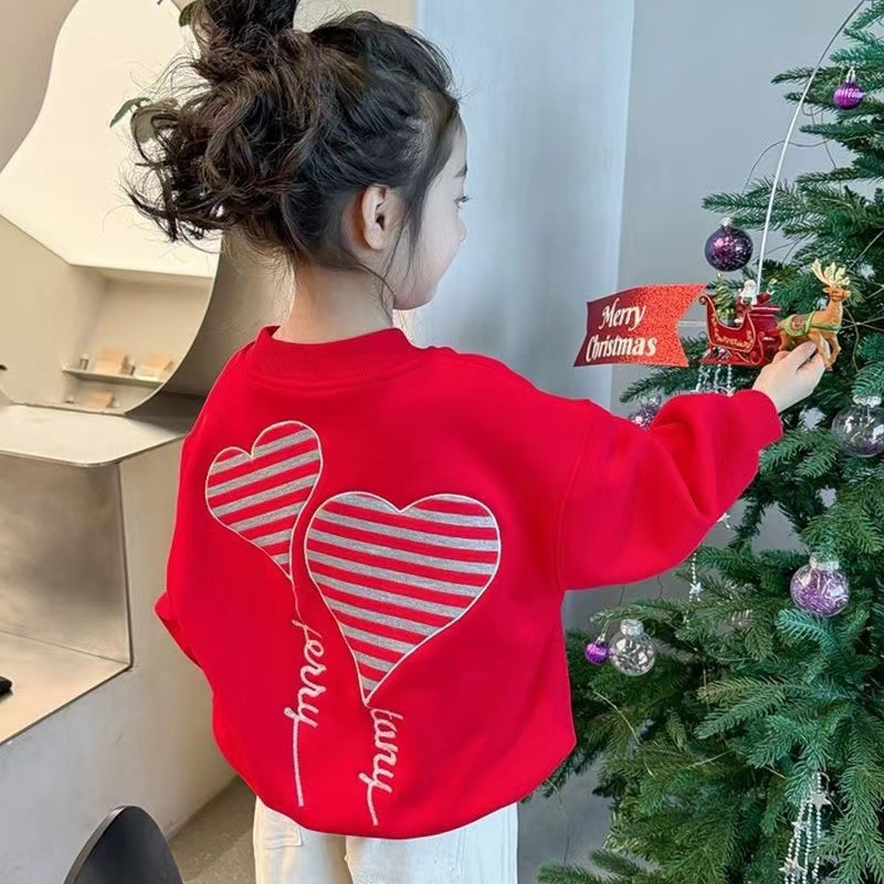 Момичешки пуловер пролет и есен среден и голям детски топ 2024 ново детско облекло за бебешки момичета в западен стил, бродиран пуловер в корейски стил