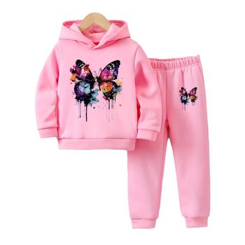 Φθινόπωρο και Χειμώνας Εξωτερικού Εμπορίου Νέο Κοριτσίστικο Μοντέρνο Κοστούμι Πεταλούδας με Φλις Επένδυση, Φούτερ με Κουκούλα, Μακρυμάνικο, Τρίχρωμο