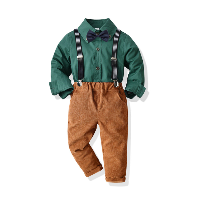 2021 Nové malé a stredne veľké chlapčenské zelené pánske nohavice s dlhým rukávom, menčestrové nohavice, jarné a jesenné ležérne obleky