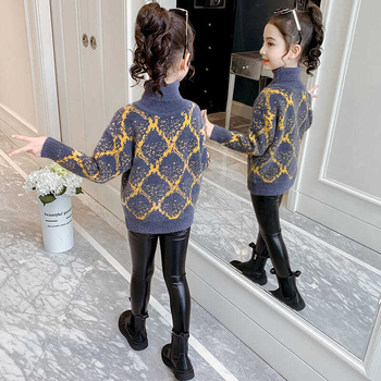 Djevojački pulover u zapadnjačkom stilu Jesen i zima 2024. Novi djevojački pulover s podlogom Dječji visoki ovratnik s flis podstavom, pleteni pulover