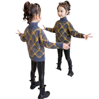 Djevojački pulover u zapadnjačkom stilu Jesen i zima 2024. Novi djevojački pulover s podlogom Dječji visoki ovratnik s flis podstavom, pleteni pulover