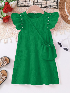 Prekogranična europska i američka djevojačka jednobojna plisirana haljina bez rukava s leptir rubom, ležerna haljina s torbicom