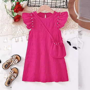 Prekogranična europska i američka djevojačka jednobojna plisirana haljina bez rukava s leptir rubom, ležerna haljina s torbicom