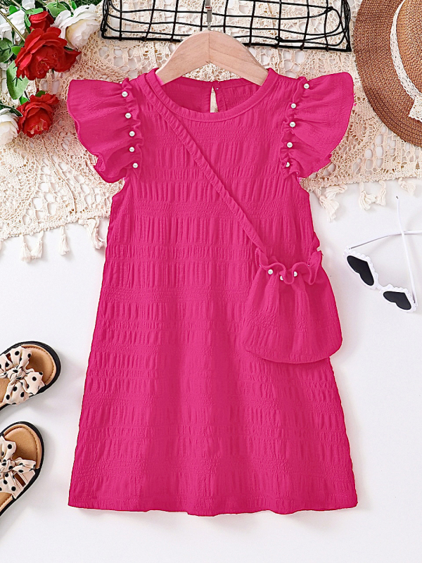 Prekogranična europska i američka djevojačka jednobojna plisirana haljina bez rukava s leptir rubom, ležerna haljina s torbicom