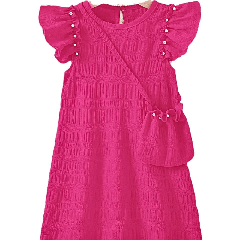 Prekogranična europska i američka djevojačka jednobojna plisirana haljina bez rukava s leptir rubom, ležerna haljina s torbicom