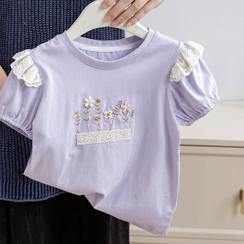 Letné dievčenské oblečenie s krátkym rukávom 2025 Dievčenské kórejské štýlové ležérne bavlnené topy, detské voľné tenké oblečenie