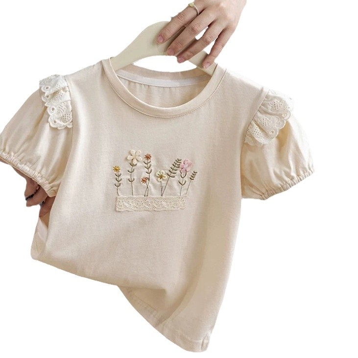 Letné dievčenské oblečenie s krátkym rukávom 2025 Dievčenské kórejské štýlové ležérne bavlnené topy, detské voľné tenké oblečenie