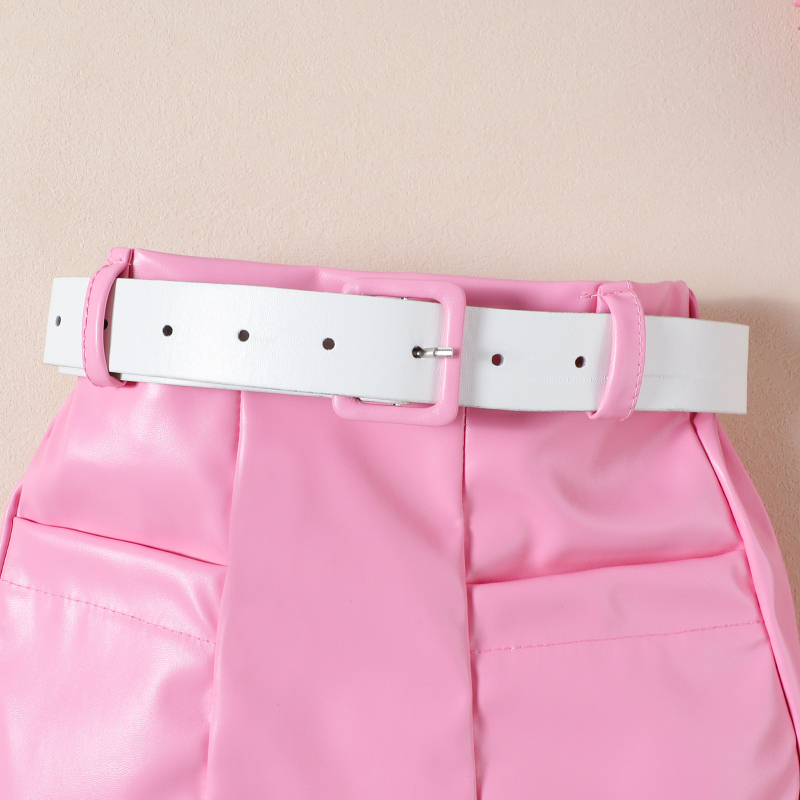 Europska i američka dječja odjeća za djevojčice male i srednje veličine, jesensko novo odijelo s mjehurićastim rukavima, topom od umjetne kože, suknjom i remenom, setom od tri dijela