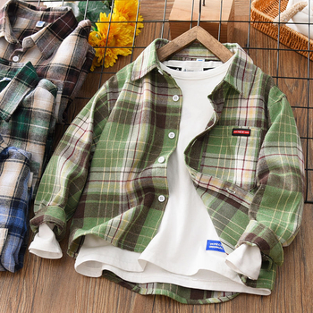 Jarné a jesenné chlapčenské nové košele, stredné a veľké detské kockované košeľové bundy, 2024, nová kórejská verzia, jasný farebný trend