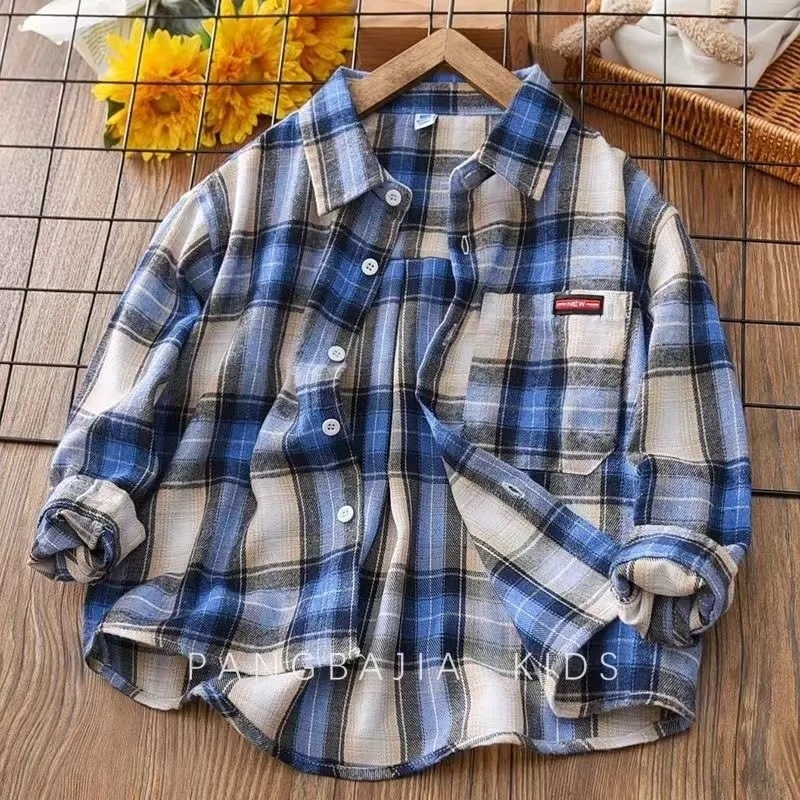 Jarné a jesenné chlapčenské nové košele, stredné a veľké detské kockované košeľové bundy, 2024, nová kórejská verzia, jasný farebný trend