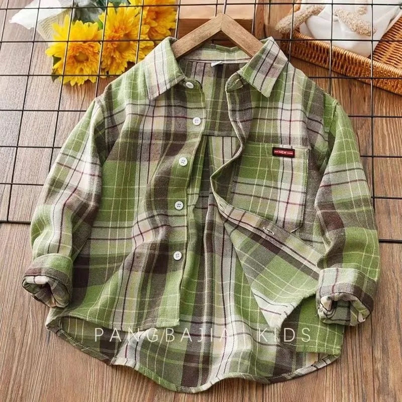Jarné a jesenné chlapčenské nové košele, stredné a veľké detské kockované košeľové bundy, 2024, nová kórejská verzia, jasný farebný trend