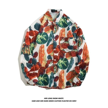 Χονγκ Κονγκ στυλ ρετρό στυλ φλοράλ μακρυμάνικο πουκάμισο για άνδρες και γυναίκες κορεατικό στυλ μοντέρνο ζευγάρι casual χαλαρό πουκάμισο ζωγραφικής λαδιού παλτό φθινόπωρο