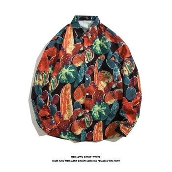 Χονγκ Κονγκ στυλ ρετρό στυλ φλοράλ μακρυμάνικο πουκάμισο για άνδρες και γυναίκες κορεατικό στυλ μοντέρνο ζευγάρι casual χαλαρό πουκάμισο ζωγραφικής λαδιού παλτό φθινόπωρο