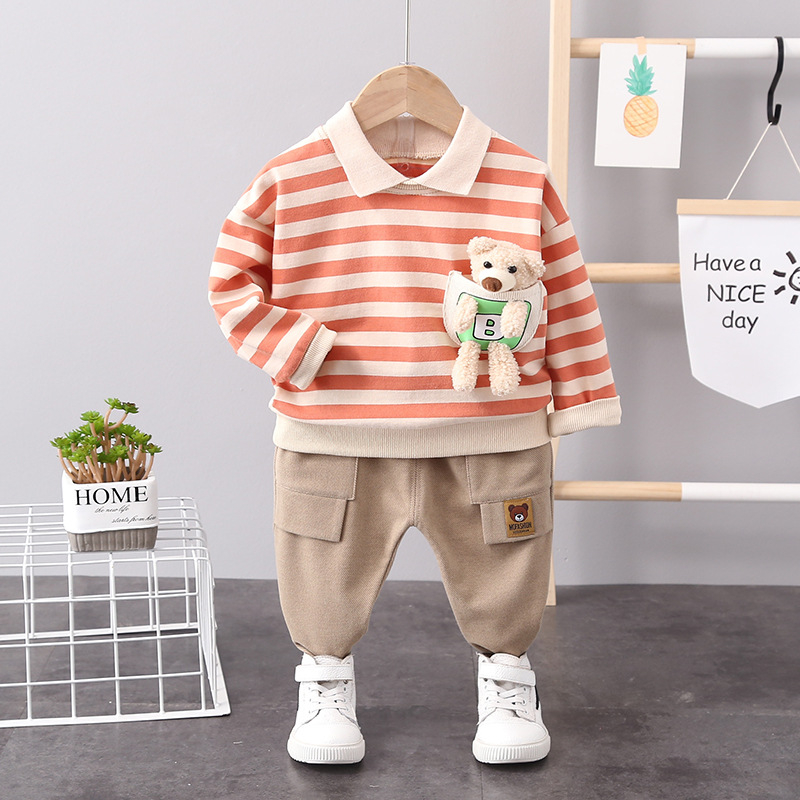 Jar 2022 nový chlapčenský pruhovaný oblek s dlhým rukávom, pánsky detský ležérny dvojdielny set s vlasmi