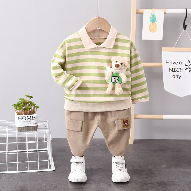 Jar 2022 nový chlapčenský pruhovaný oblek s dlhým rukávom, pánsky detský ležérny dvojdielny set s vlasmi