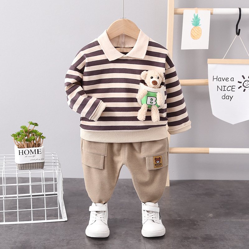 Jar 2022 nový chlapčenský pruhovaný oblek s dlhým rukávom, pánsky detský ležérny dvojdielny set s vlasmi