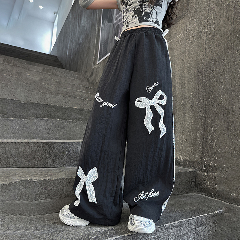 Tüdrukute kevad- ja sügislaiad püksid 2025. aasta uued moodsed Korea stiilis trendikad lahtised vabaaja tänavatantsupüksid vanematele lastele