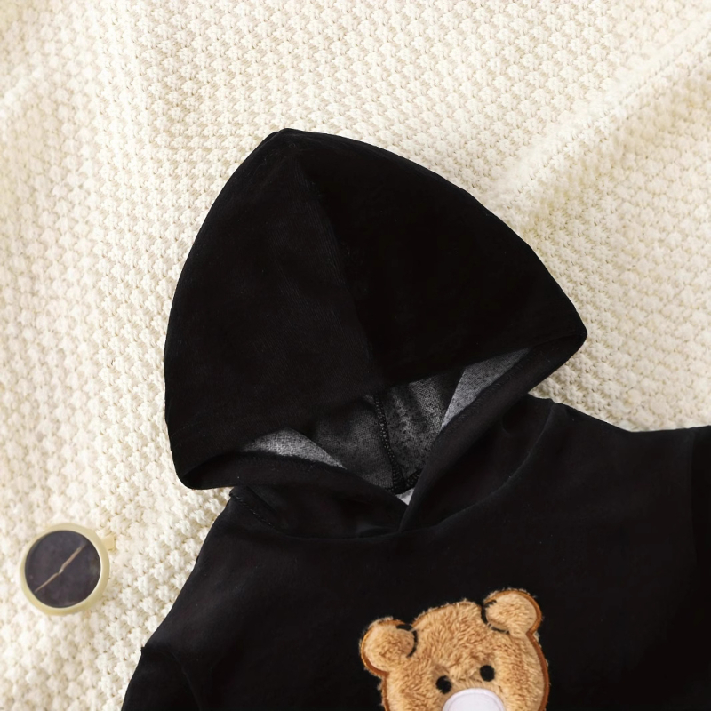 Cezhraničné INS chlapčenské jarné a jesenné tričko s kapucňou a dlhým rukávom s motívom medveďa, nohavice, kórejská móda, oblek