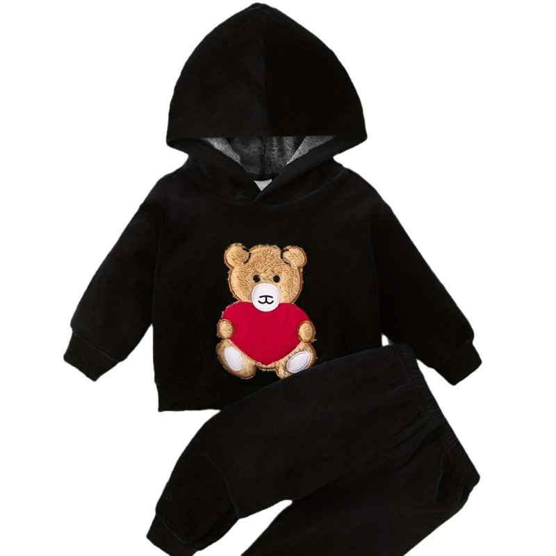 Cezhraničné INS chlapčenské jarné a jesenné tričko s kapucňou a dlhým rukávom s motívom medveďa, nohavice, kórejská móda, oblek