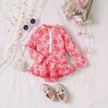 AliExpressi piiriülesed lasterõivad 2024. aasta suvised beebimoe pikkade varrukatega trükitud printsessipitsist ujumistrikoo laos olemas