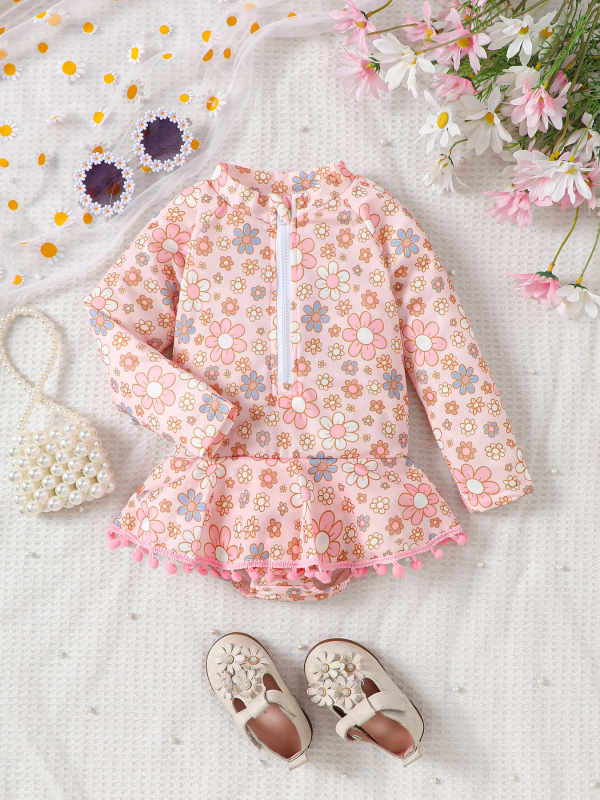 AliExpressi piiriülesed lasterõivad 2024. aasta suvised beebimoe pikkade varrukatega trükitud printsessipitsist ujumistrikoo laos olemas