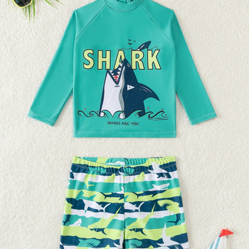 Εξωτερικού Εμπορίου Καλοκαιρινό Νέο Αγόρι Μαγιό Split Shark Παιδικό Μαγιό με Μακρυμάνικο Αντιηλιακό Παντελόνι Κορεάτικο Παιδικό Σορτς για Σέρφινγκ