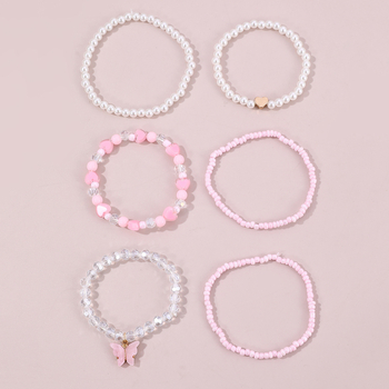 Paprasto dizaino tarpvalstybinė europietiška ir amerikietiška apyrankė, miela, perlų meilės karoliukų drugelio pakabuko apyrankė, šešių dalių kostiumas