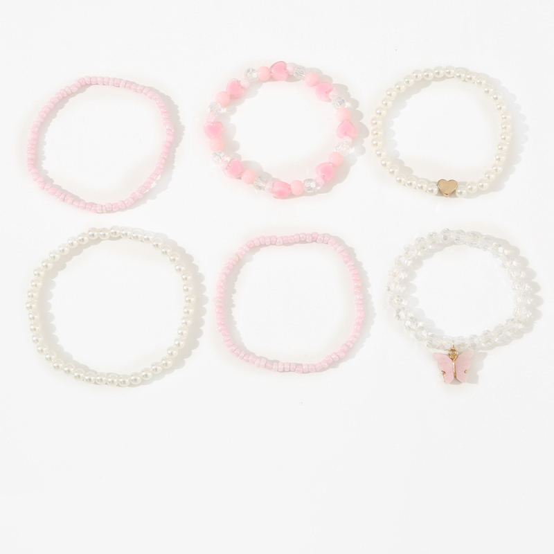 Paprasto dizaino tarpvalstybinė europietiška ir amerikietiška apyrankė, miela, perlų meilės karoliukų drugelio pakabuko apyrankė, šešių dalių kostiumas