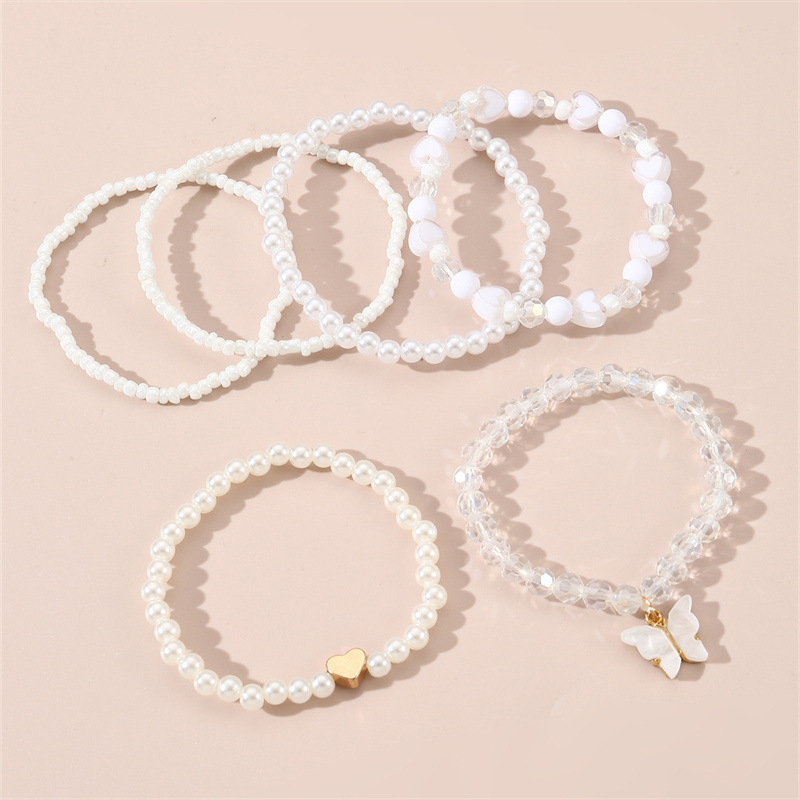 Paprasto dizaino tarpvalstybinė europietiška ir amerikietiška apyrankė, miela, perlų meilės karoliukų drugelio pakabuko apyrankė, šešių dalių kostiumas