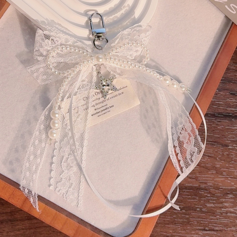 Panglică de balet cu stele și dantelă pentru fete, cu panglică albă și breloc, accesorii pentru geantă, pentru fete, de Ziua Îndrăgostiților