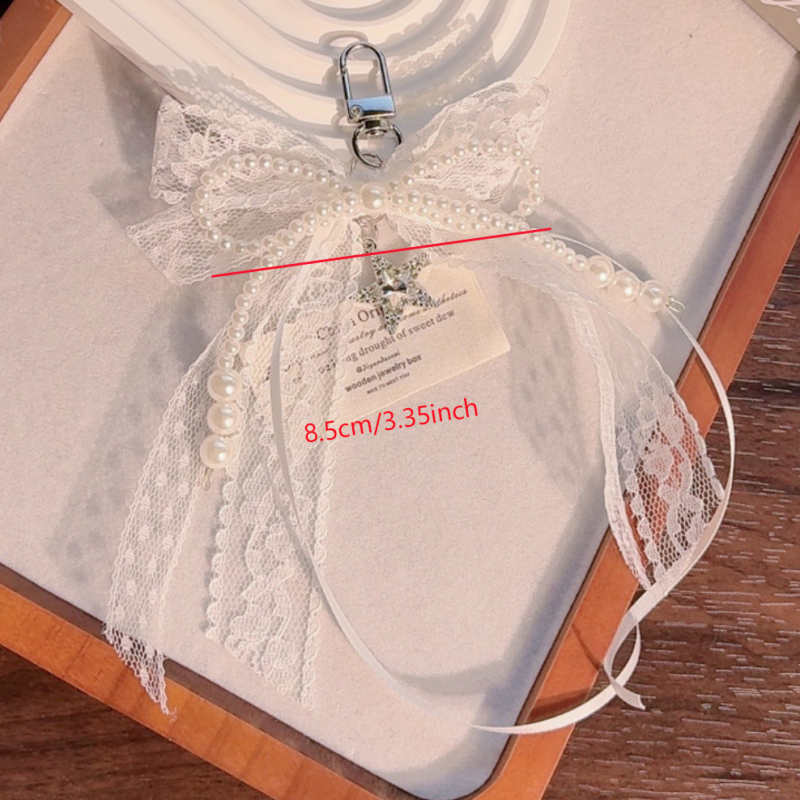 Panglică de balet cu stele și dantelă pentru fete, cu panglică albă și breloc, accesorii pentru geantă, pentru fete, de Ziua Îndrăgostiților