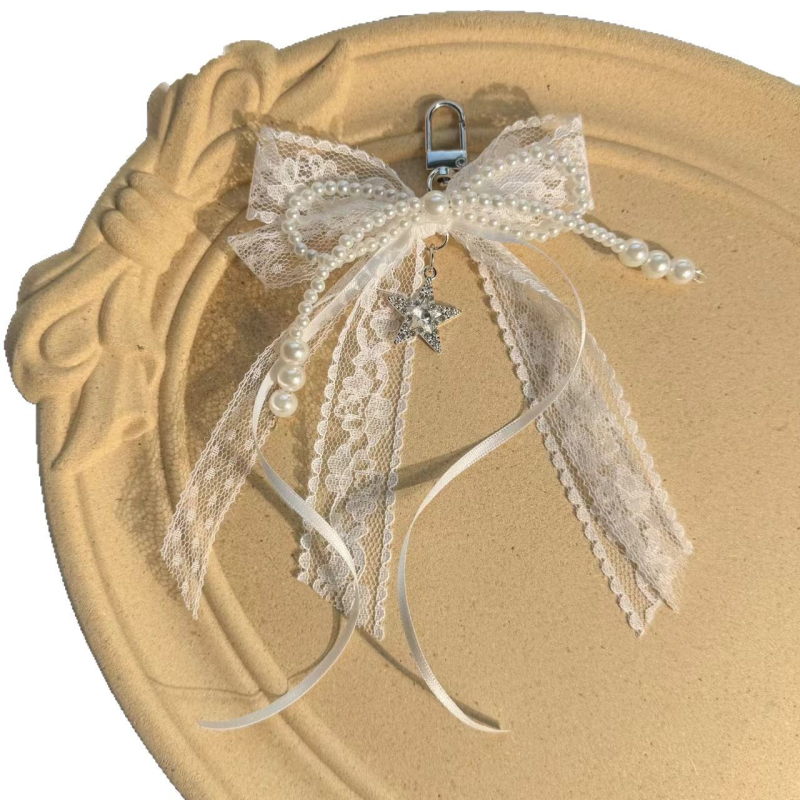 Panglică de balet cu stele și dantelă pentru fete, cu panglică albă și breloc, accesorii pentru geantă, pentru fete, de Ziua Îndrăgostiților