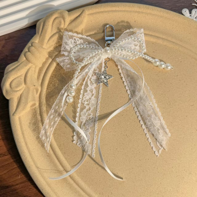 Panglică de balet cu stele și dantelă pentru fete, cu panglică albă și breloc, accesorii pentru geantă, pentru fete, de Ziua Îndrăgostiților