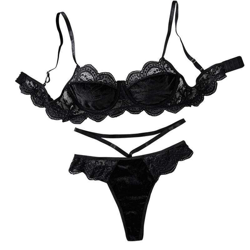 Amazon AliExpress Jesenná a zimná zamatová čipkovaná spodná bielizeň s push-up efektom a dvojitým strihom