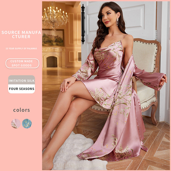 Διασυνοριακές πιτζάμες ευρωπαϊκού και αμερικανικού στυλ, λεπτές δύο τεμαχίων, μοντέρνες σέξι οικιακές ενδυμασίες, casual νυχτικό από μετάξι πάγου για γυναίκες