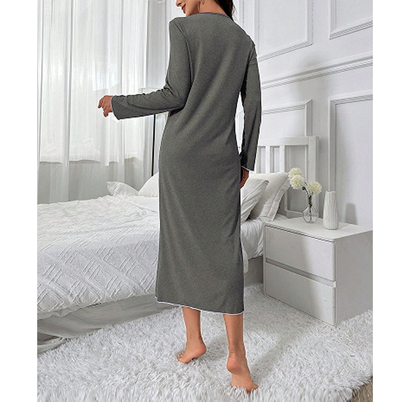 Csipke V-nyakú hálóing Kora őszi új divatos elegáns hosszú ujjú középhosszú térdig érő ruha európai és amerikai stílusú pizsama nőknek