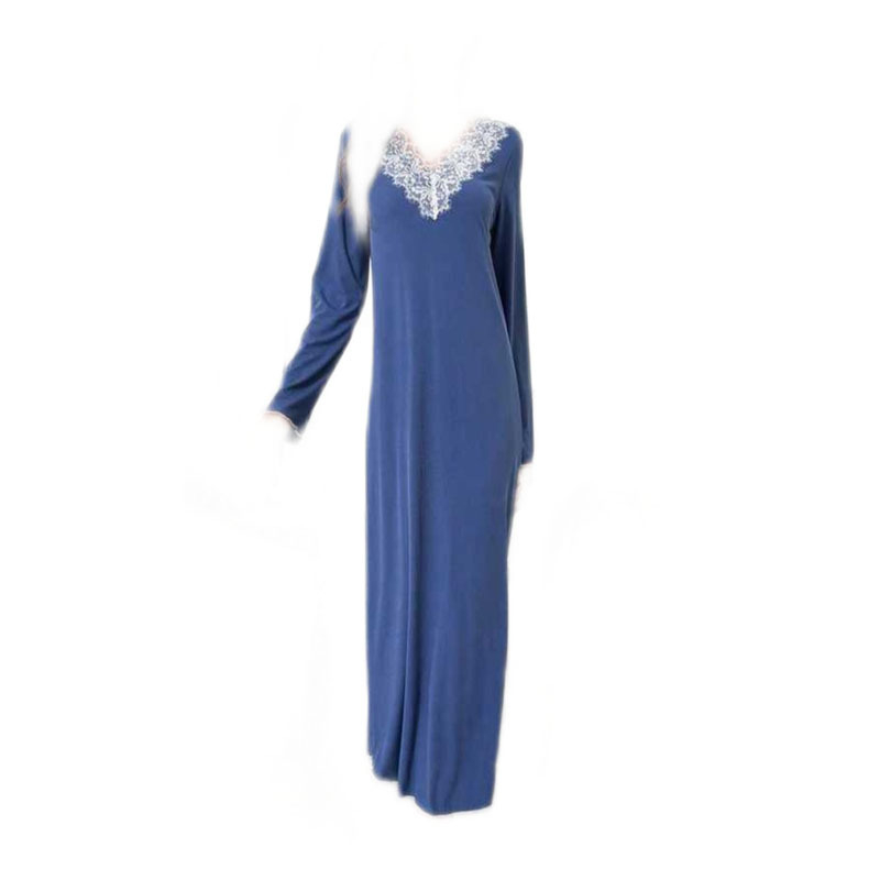 Csipke V-nyakú hálóing Kora őszi új divatos elegáns hosszú ujjú középhosszú térdig érő ruha európai és amerikai stílusú pizsama nőknek