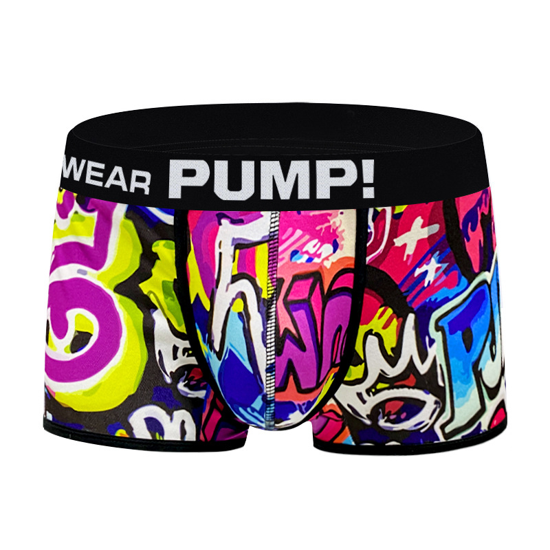 PUMP apakšveļa vīriešu grafiti Eiropas un Amerikas stilā Ārējās tirdzniecības bokseršorti seksīgi sportiski zema jostasvieta personības moderni bokseršorti