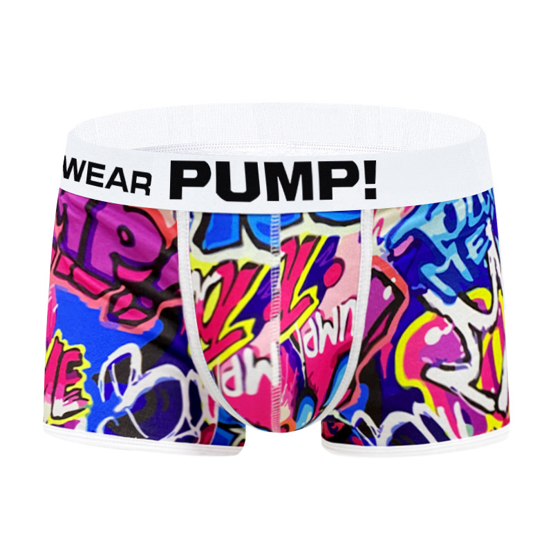 PUMP apakšveļa vīriešu grafiti Eiropas un Amerikas stilā Ārējās tirdzniecības bokseršorti seksīgi sportiski zema jostasvieta personības moderni bokseršorti