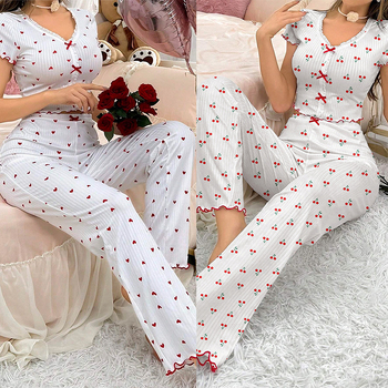 Temu piiriülene eripakkumine 2024. aastaks Uued elastsed lainelise servaga lühikeste varrukatega püksid, pidžaamad, ülikond, vaba aeg, kodu