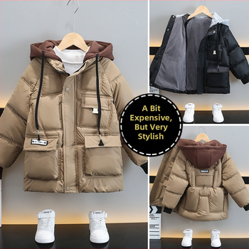 Detské oblečenie Zima 2023 Nová kórejska chlapčenská teplá bunda s flísovou podšívkou, detská teplá bunda s kapucňou v západnom štýle