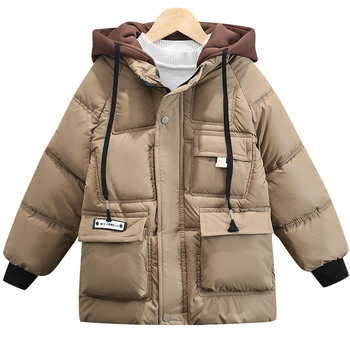 Παιδικά ρούχα 2023 Χειμερινό νέο ζεστό μπουφάν με επένδυση fleece για αγόρια σε κορεατικό στιλ, παιδικό ζεστό μπουφάν με κουκούλα σε δυτικό στιλ